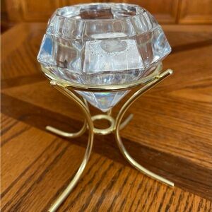 Vintage PartyLite Crystal Glass Candle Holder with Gold Stand